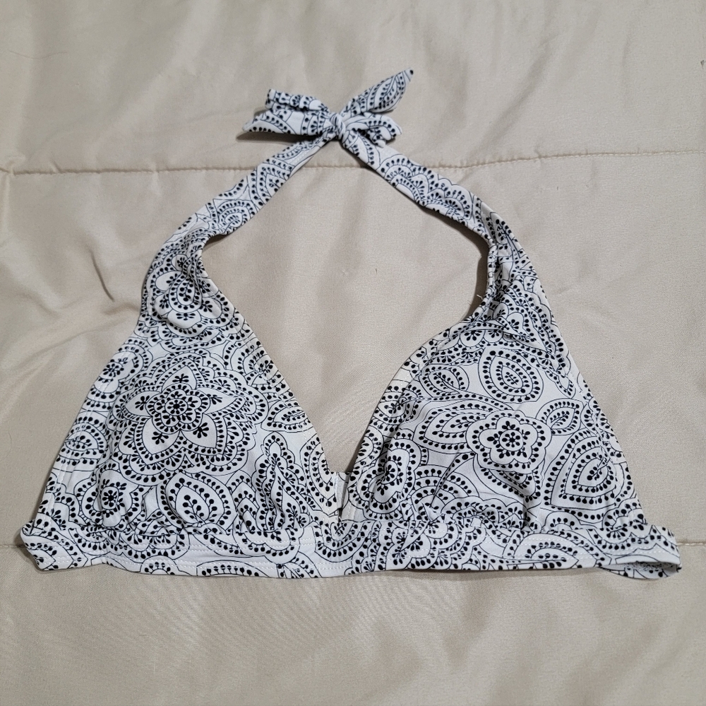 Isaac Mizrahi White & Black Paisley Print Bikini Top - Size Large